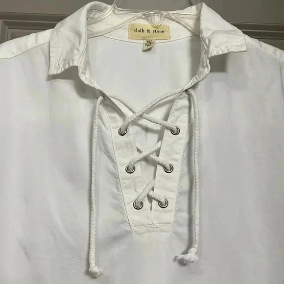 Cloth and Stone Anthropologie Lace Up White Short Sleeve Tunic Top - Picture 3 of 8
